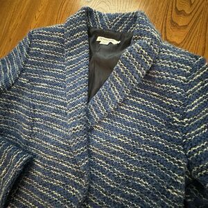 Pendleton Traditional Fit Blue/White Boucle‎ Career Essentials Blazer Women's 12